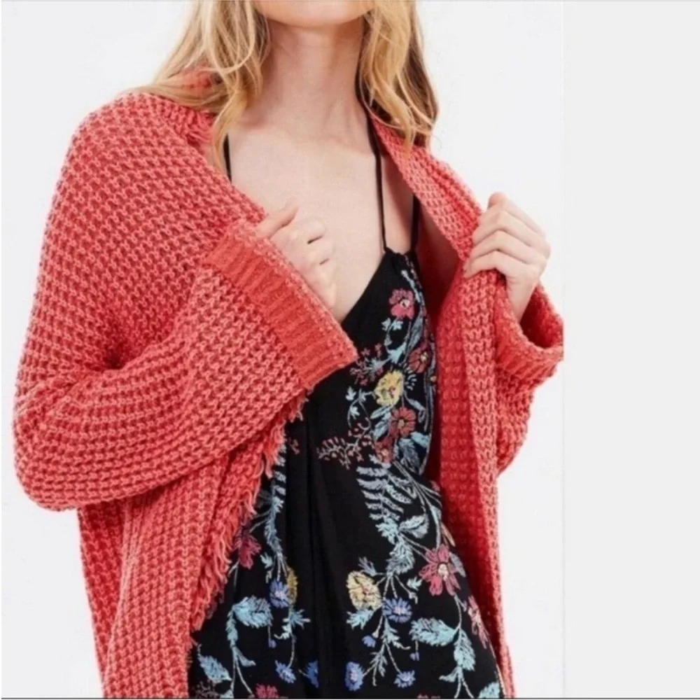Free People I'll Be Around Fringe Hem Open Cardigan Sweater Medium
